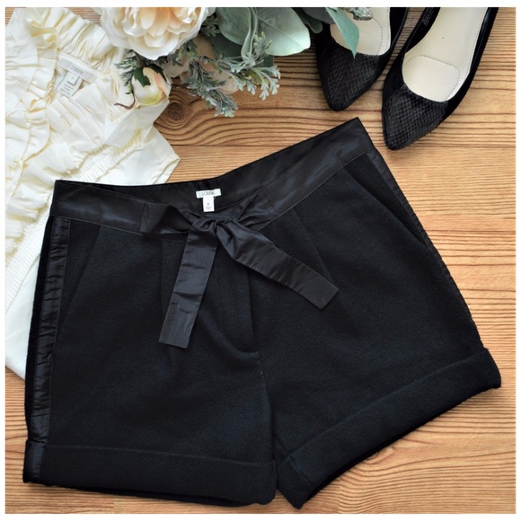 J. Crew Pants - J. CREW Black Wool Tuxedo Shorts Silk Belt Pleated